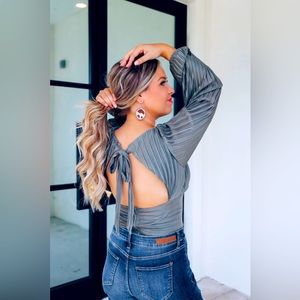 Hyfve PLEASINGLY PLEATED SATIN CROP TOP - OLIVE